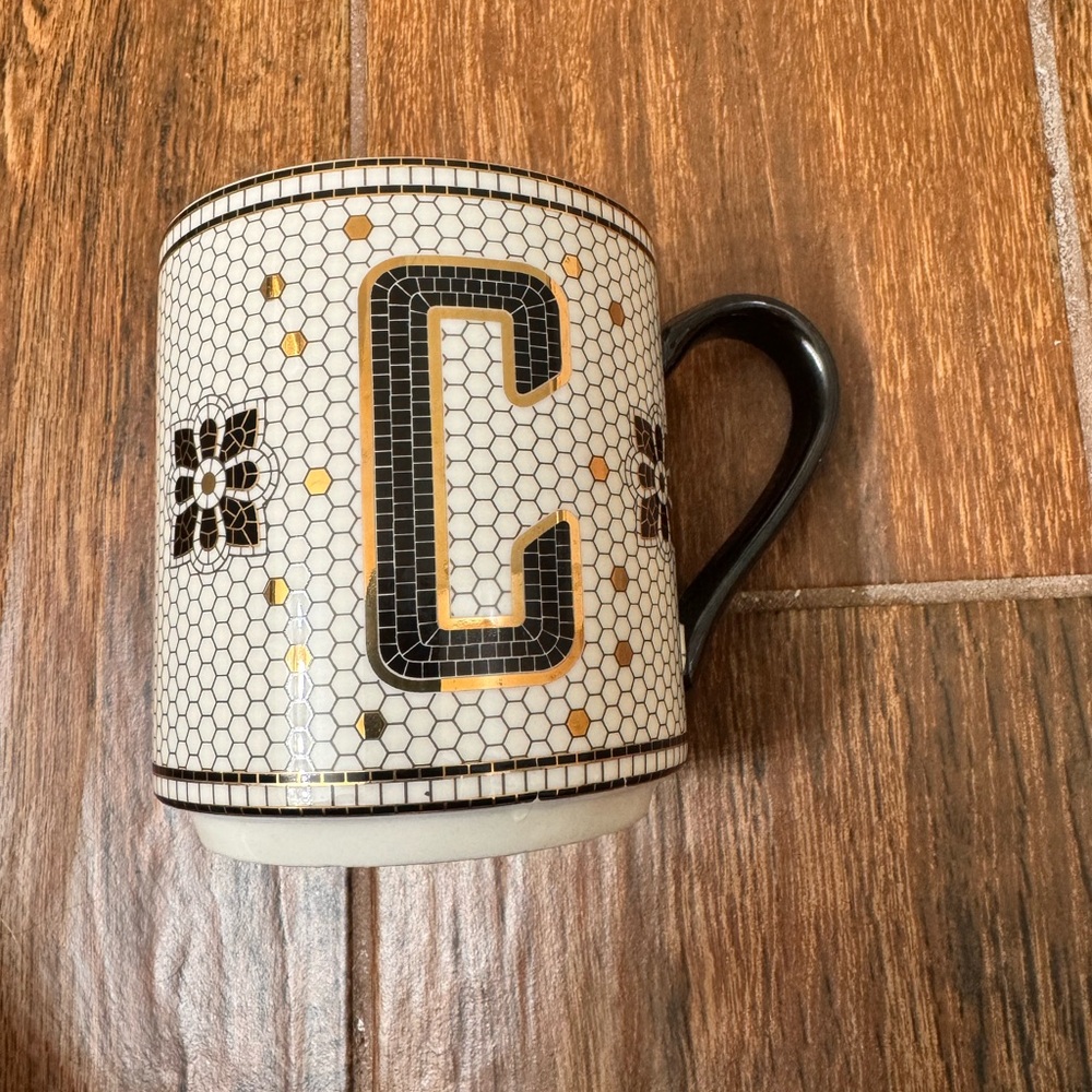 Anthropologie The Bistro Tile Stoneware Mug: Monogram Edition